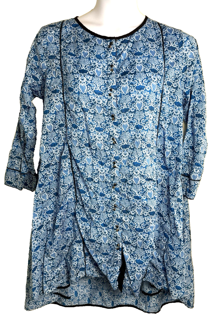 Generation Basic Boho Turquoise Blue Floral Toile Tunic Dress size 16 Coastal